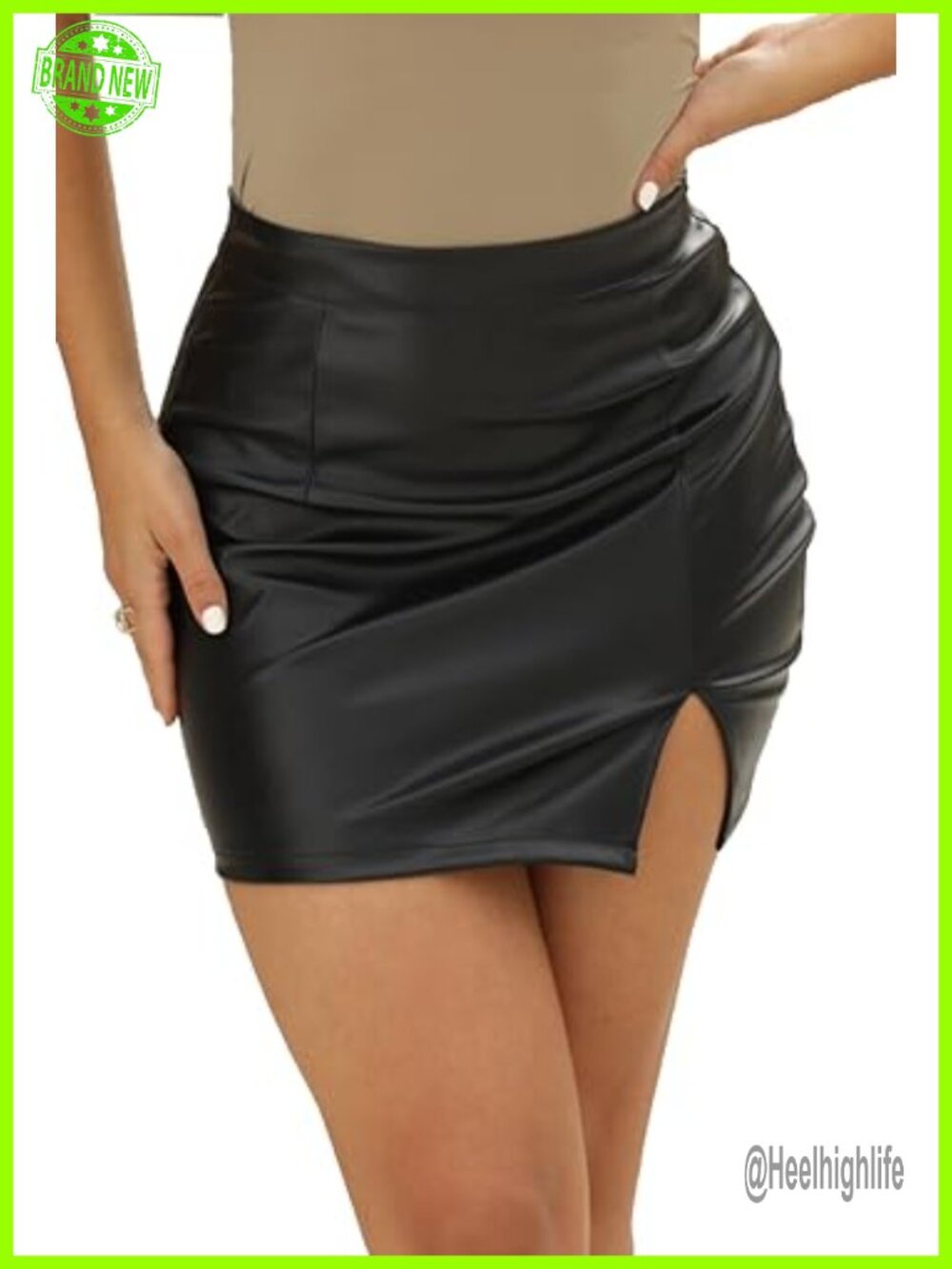 Faux Leather Mini Skirt High Waisted Stretchy Bodycon Zipper Party